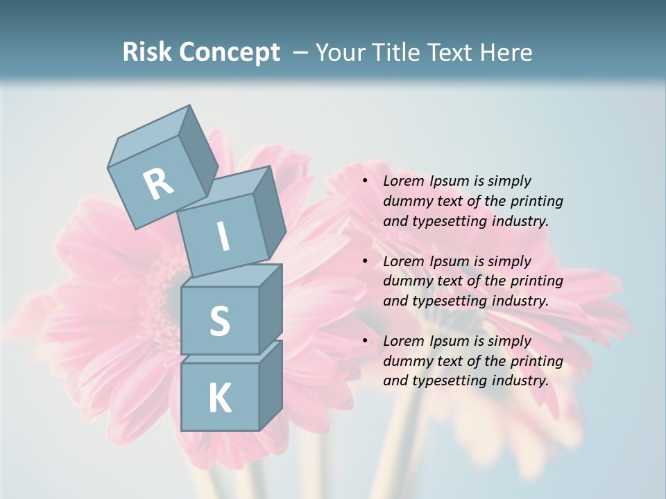 Three Pink Flowers In A Vase On A Blue Background PowerPoint Template