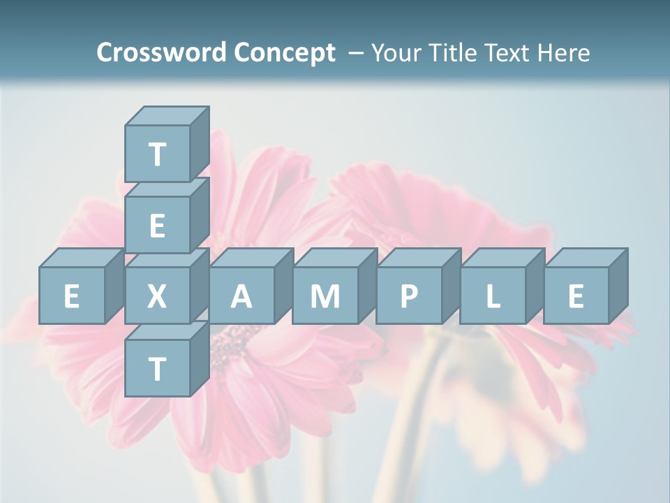 Three Pink Flowers In A Vase On A Blue Background PowerPoint Template