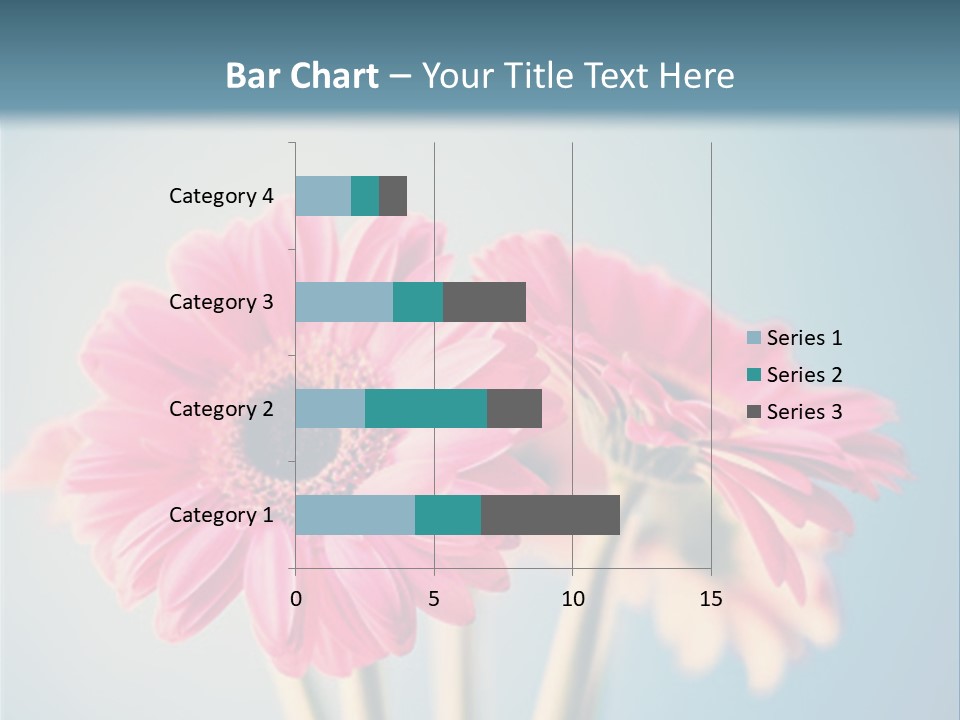 Three Pink Flowers In A Vase On A Blue Background PowerPoint Template
