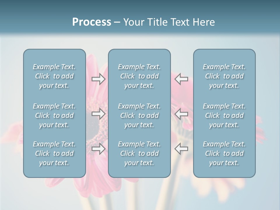 Three Pink Flowers In A Vase On A Blue Background PowerPoint Template