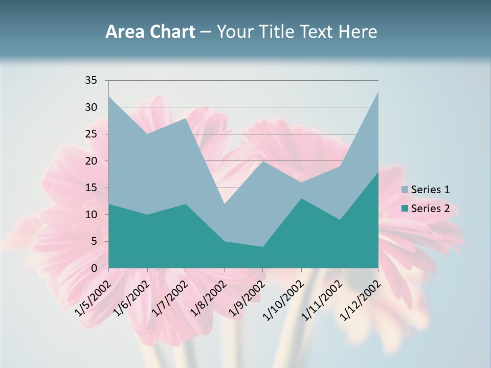 Three Pink Flowers In A Vase On A Blue Background PowerPoint Template