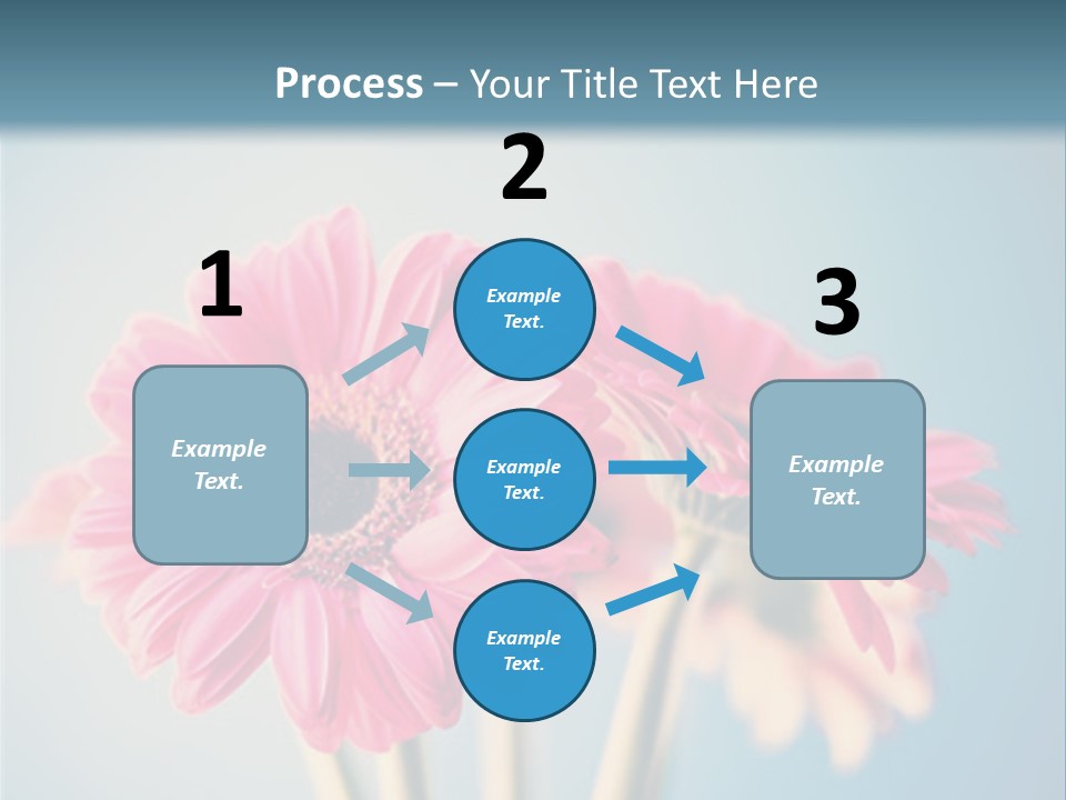 Three Pink Flowers In A Vase On A Blue Background PowerPoint Template