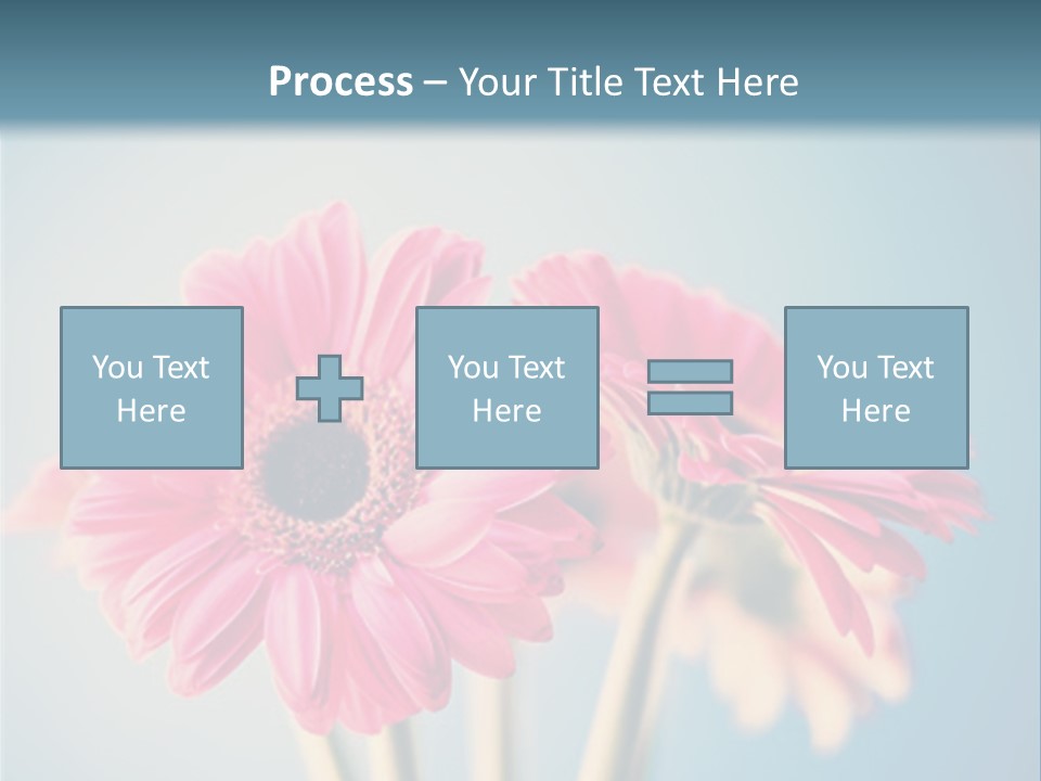 Three Pink Flowers In A Vase On A Blue Background PowerPoint Template