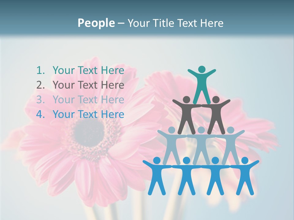 Three Pink Flowers In A Vase On A Blue Background PowerPoint Template