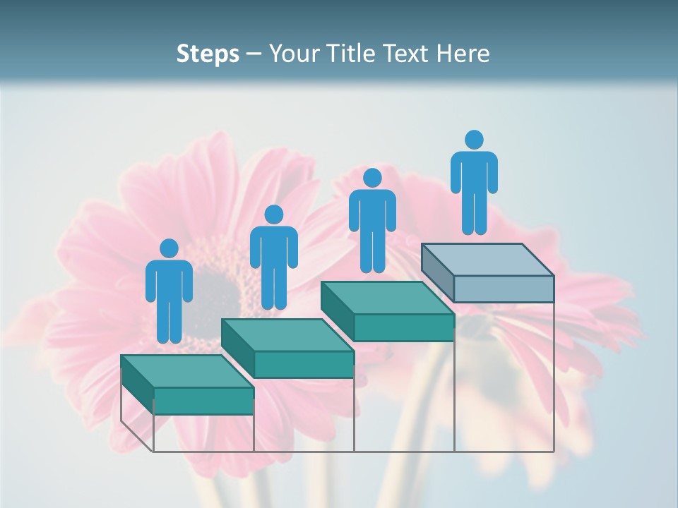Three Pink Flowers In A Vase On A Blue Background PowerPoint Template