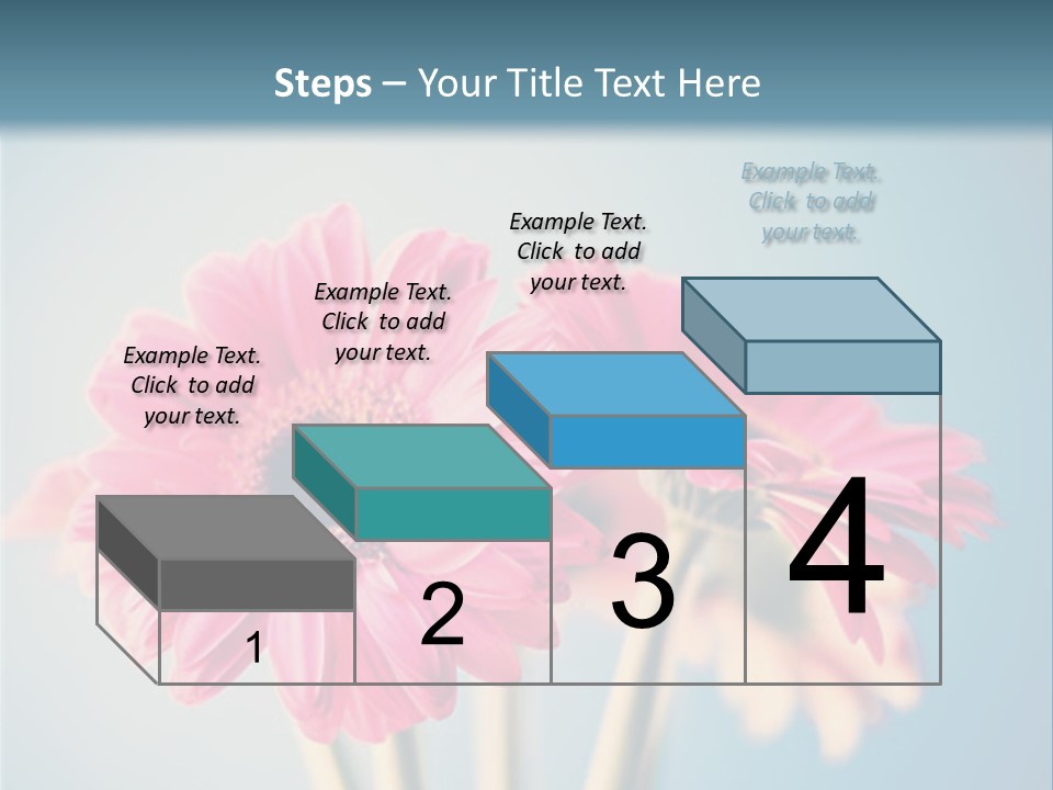 Three Pink Flowers In A Vase On A Blue Background PowerPoint Template