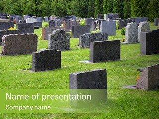 A Cemetery With Many Headstones In The Grass PowerPoint Template