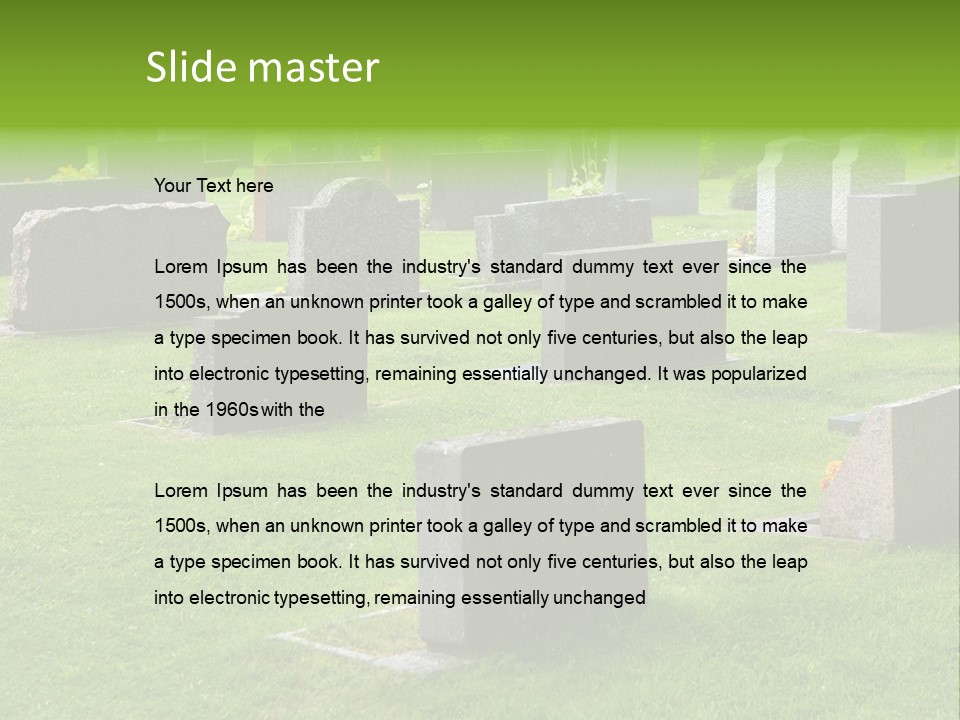 A Cemetery With Many Headstones In The Grass PowerPoint Template