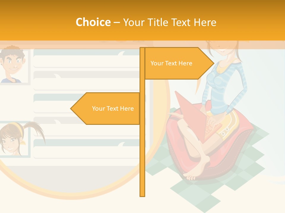 A Woman Sitting On A Chair Next To A Computer Screen PowerPoint Template