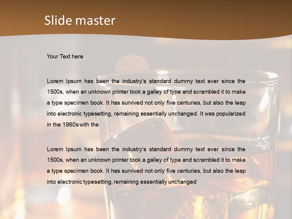 A Glass Of Whiskey With Ice On A Table PowerPoint Template