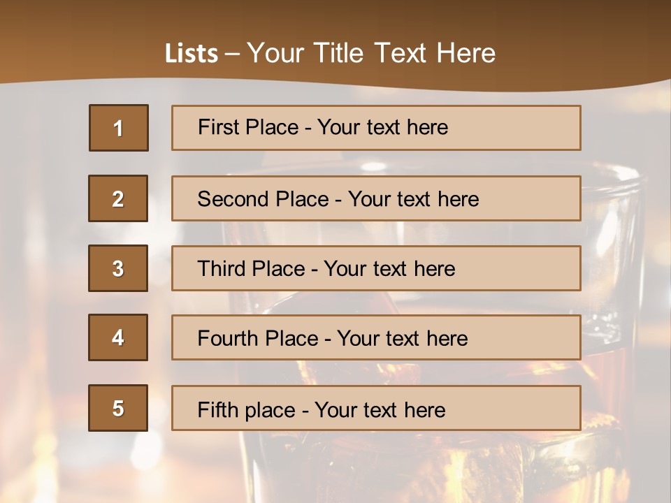 A Glass Of Whiskey With Ice On A Table PowerPoint Template
