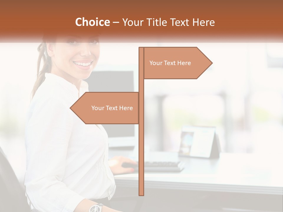 A Woman Sitting At A Desk With A Laptop PowerPoint Template