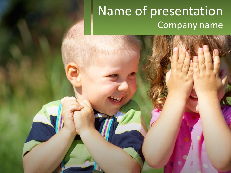 Two Young Children Covering Their Eyes With Their Hands PowerPoint Template