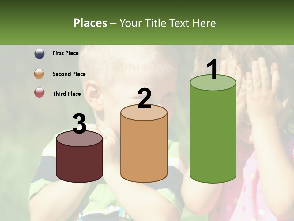 Two Young Children Covering Their Eyes With Their Hands PowerPoint Template