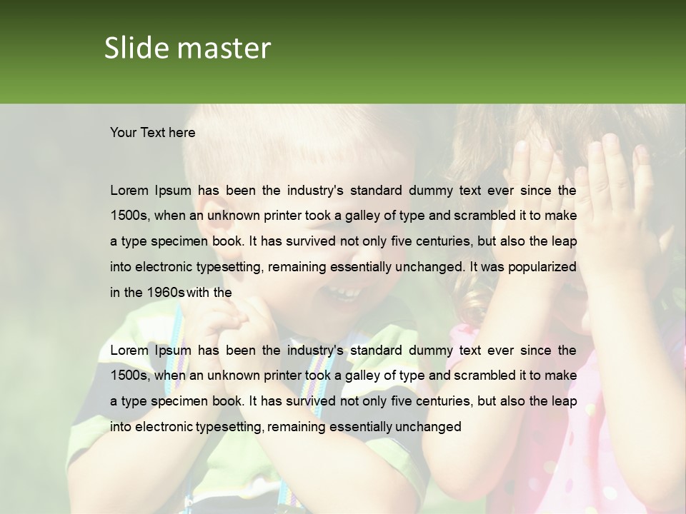 Two Young Children Covering Their Eyes With Their Hands PowerPoint Template