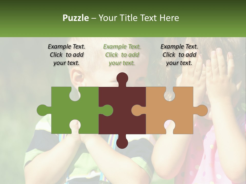 Two Young Children Covering Their Eyes With Their Hands PowerPoint Template