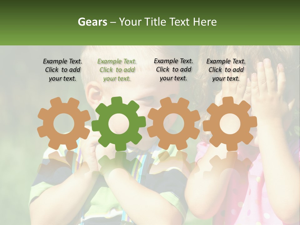 Two Young Children Covering Their Eyes With Their Hands PowerPoint Template