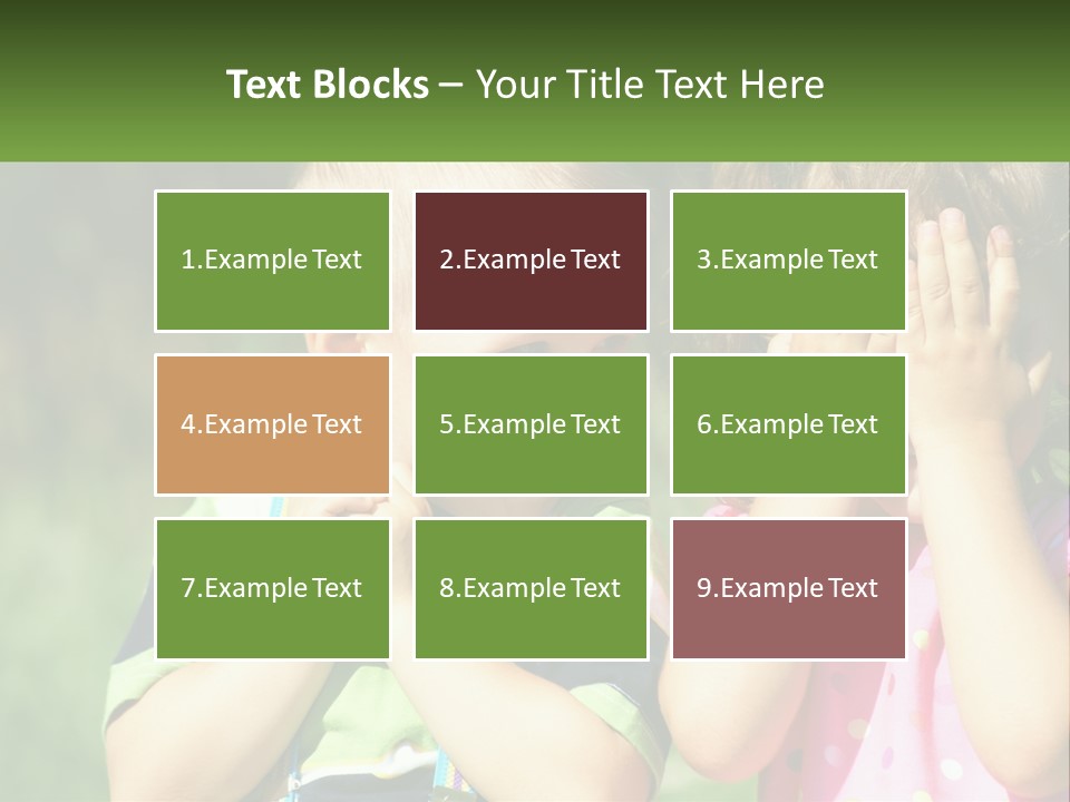 Two Young Children Covering Their Eyes With Their Hands PowerPoint Template