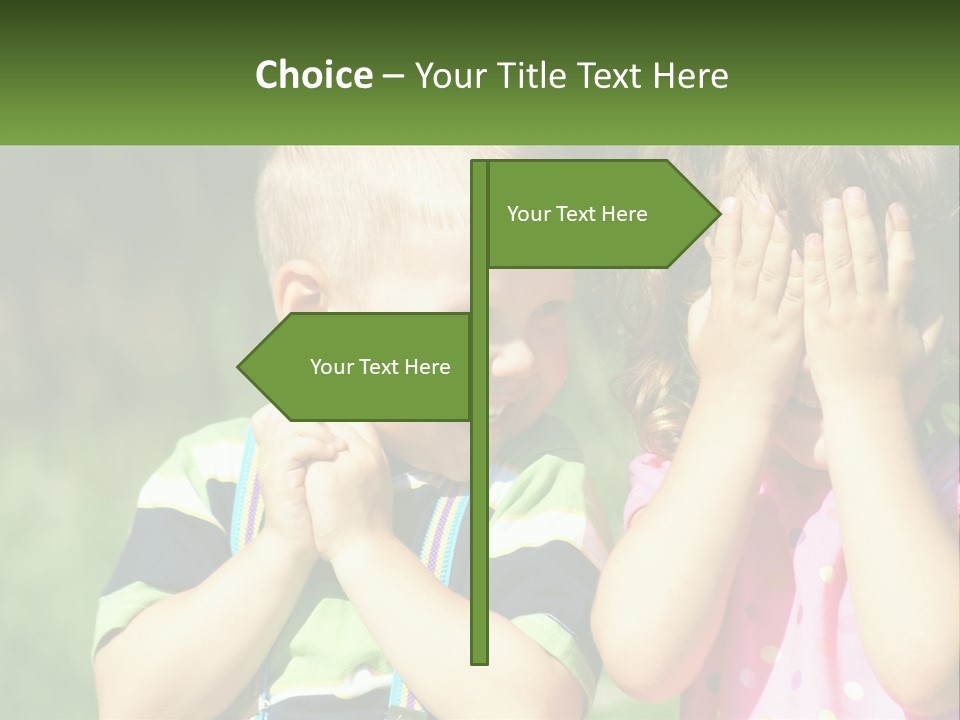 Two Young Children Covering Their Eyes With Their Hands PowerPoint Template