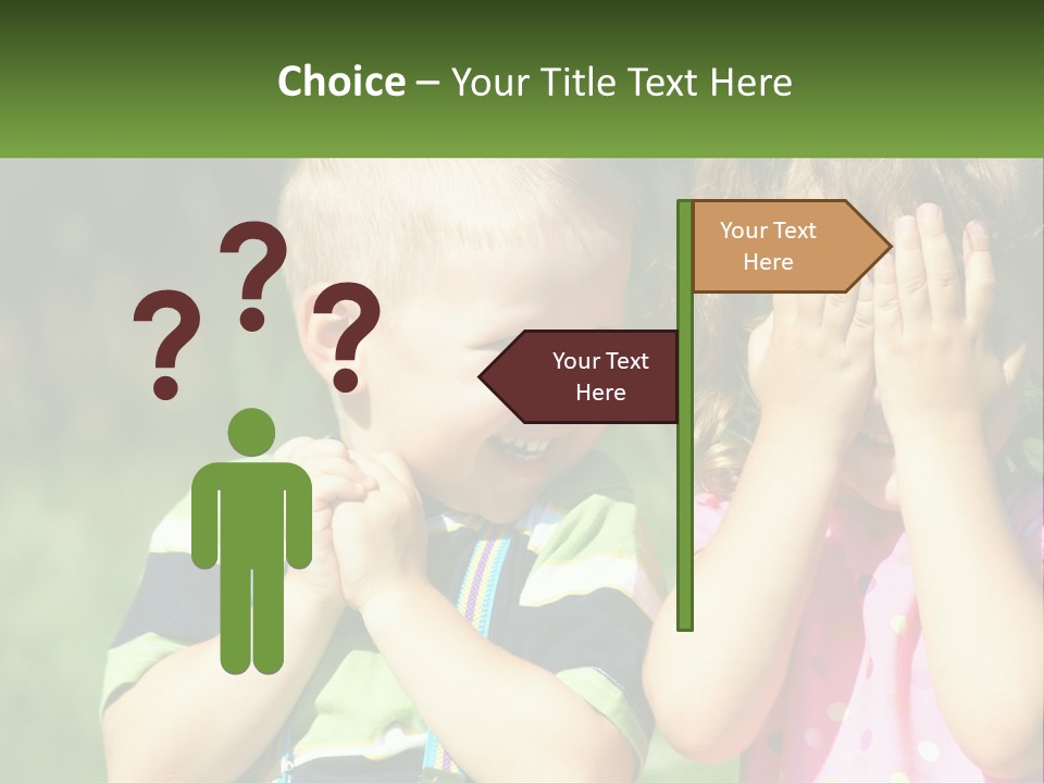 Two Young Children Covering Their Eyes With Their Hands PowerPoint Template