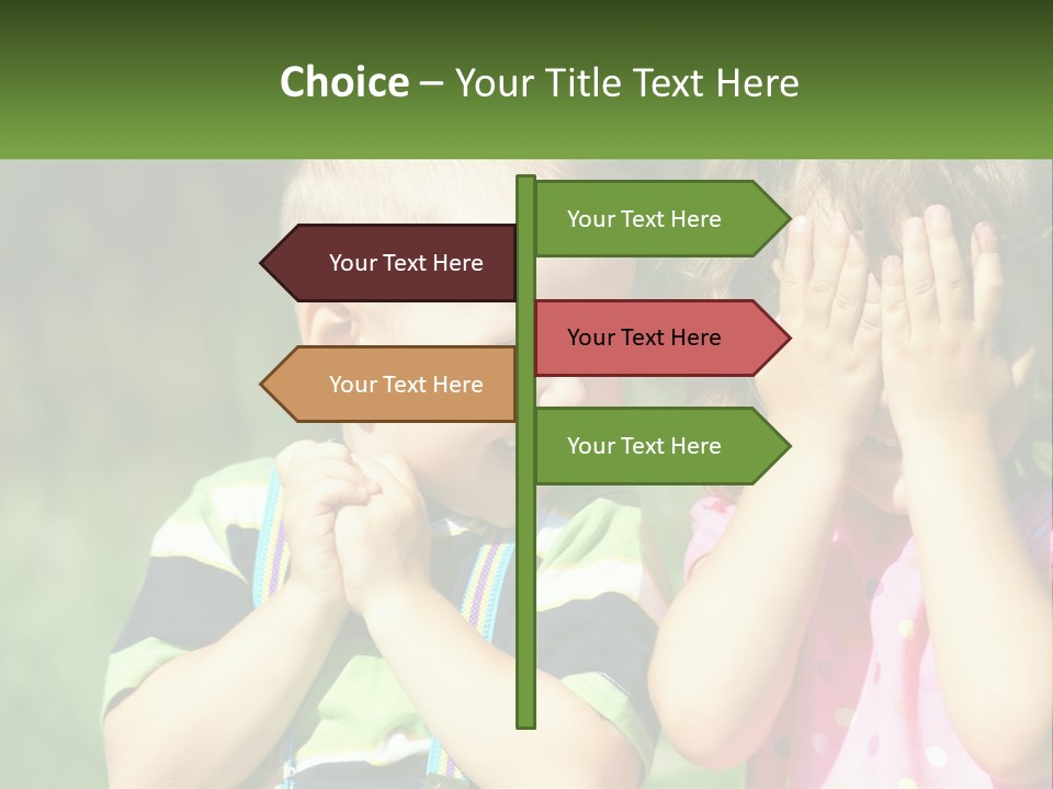 Two Young Children Covering Their Eyes With Their Hands PowerPoint Template