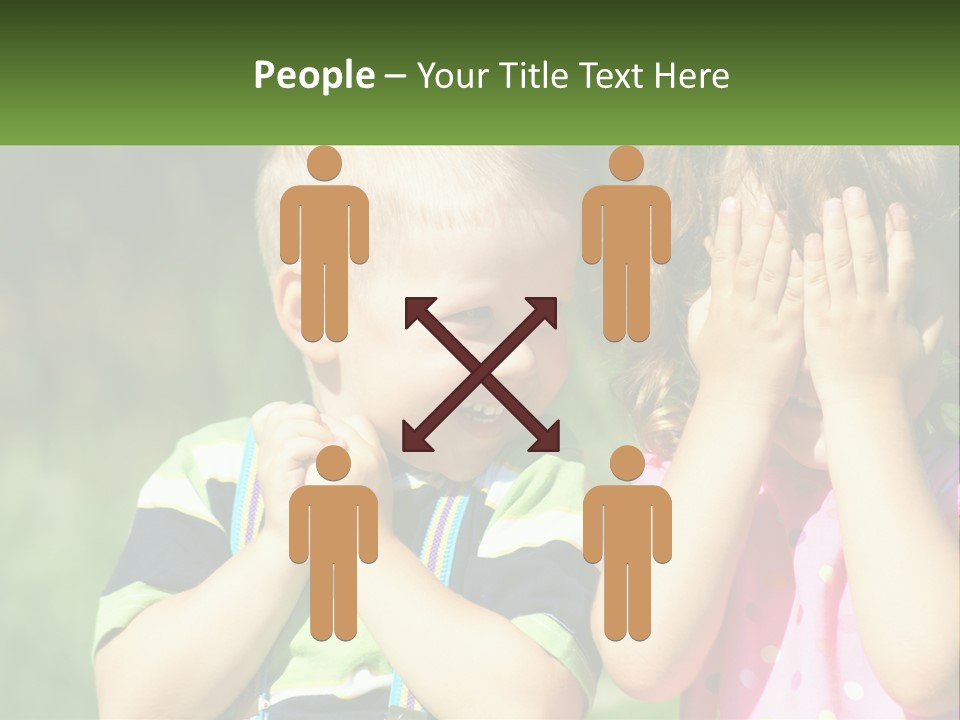 Two Young Children Covering Their Eyes With Their Hands PowerPoint Template