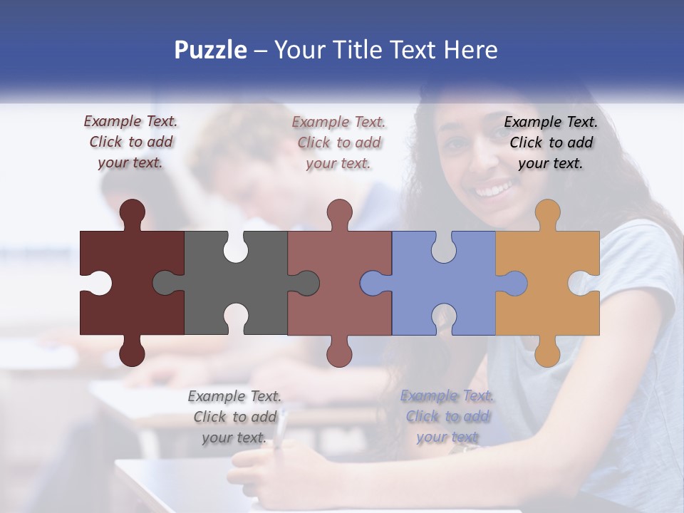 A Woman Sitting At A Desk In A Classroom PowerPoint Template