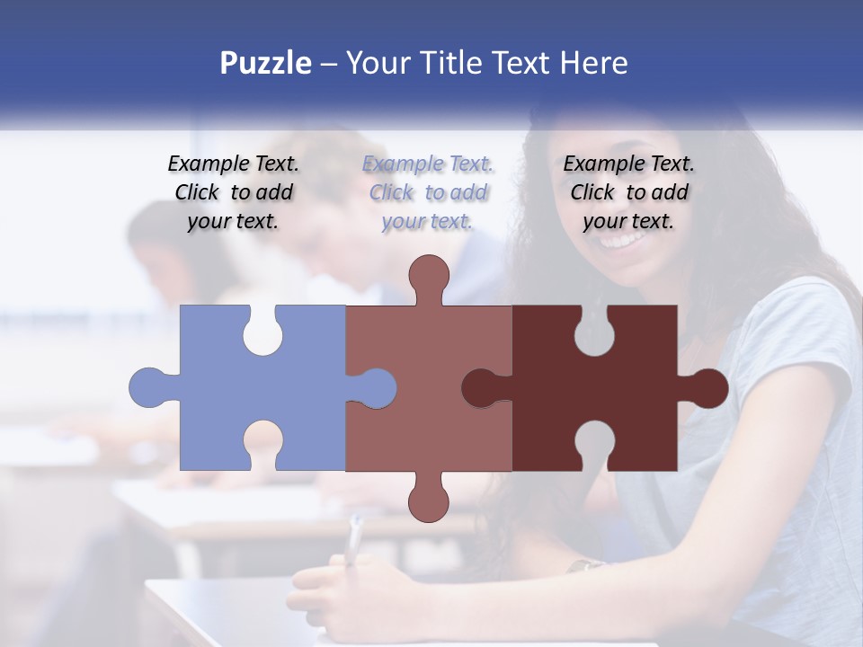 A Woman Sitting At A Desk In A Classroom PowerPoint Template