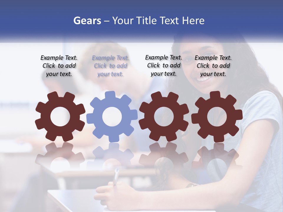 A Woman Sitting At A Desk In A Classroom PowerPoint Template