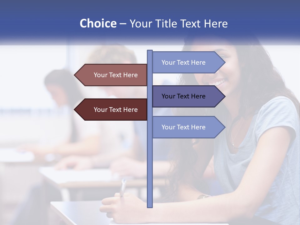 A Woman Sitting At A Desk In A Classroom PowerPoint Template