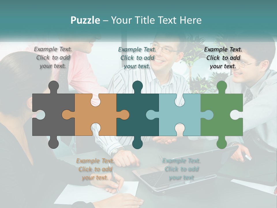 A Group Of People Sitting Around A Table Shaking Hands PowerPoint Template