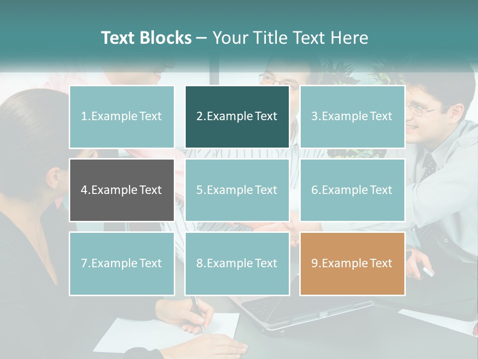 A Group Of People Sitting Around A Table Shaking Hands PowerPoint Template