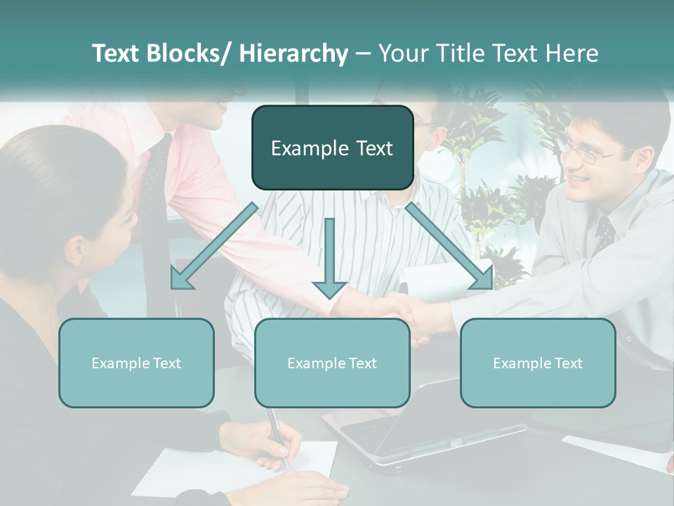 A Group Of People Sitting Around A Table Shaking Hands PowerPoint Template
