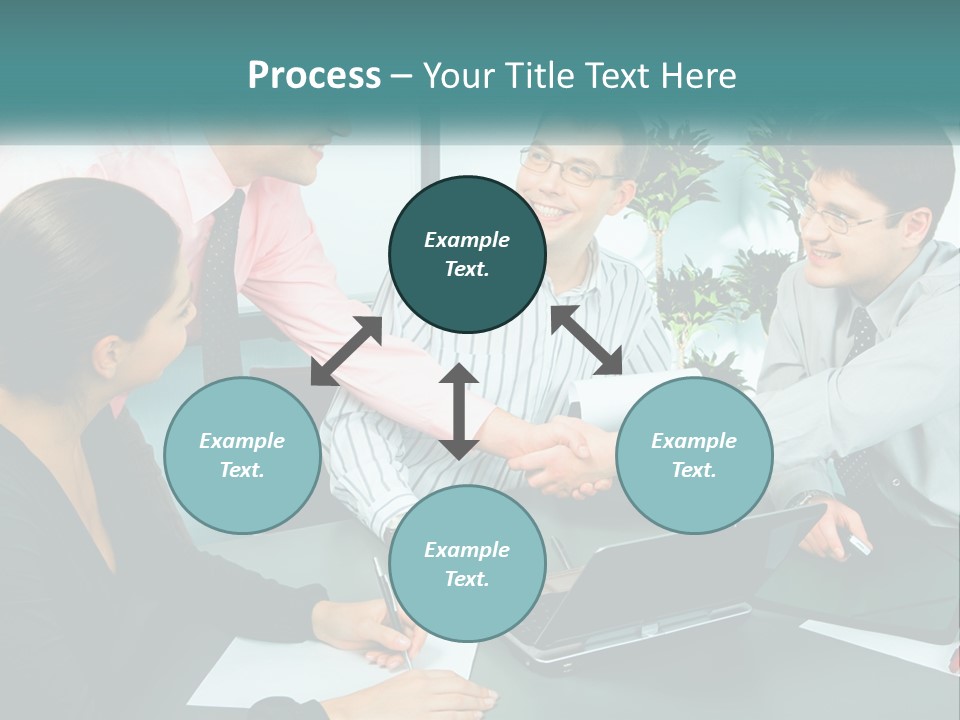 A Group Of People Sitting Around A Table Shaking Hands PowerPoint Template