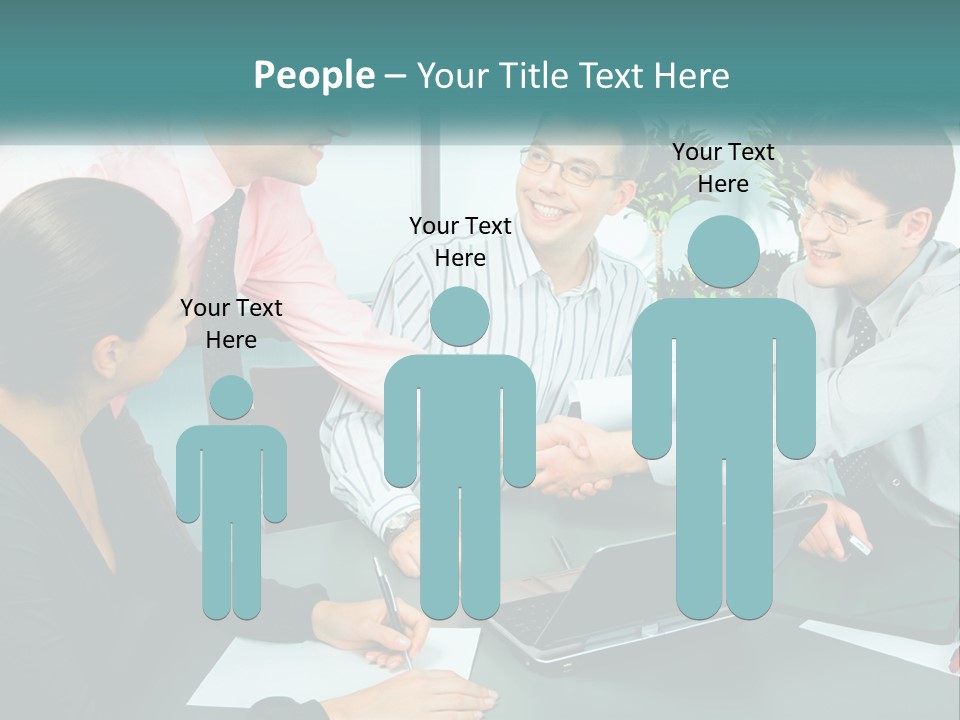 A Group Of People Sitting Around A Table Shaking Hands PowerPoint Template