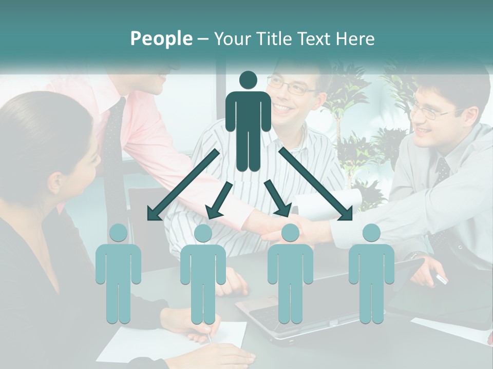 A Group Of People Sitting Around A Table Shaking Hands PowerPoint Template