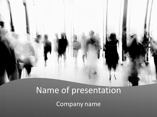 A Group Of People Walking Down A Hallway PowerPoint Template