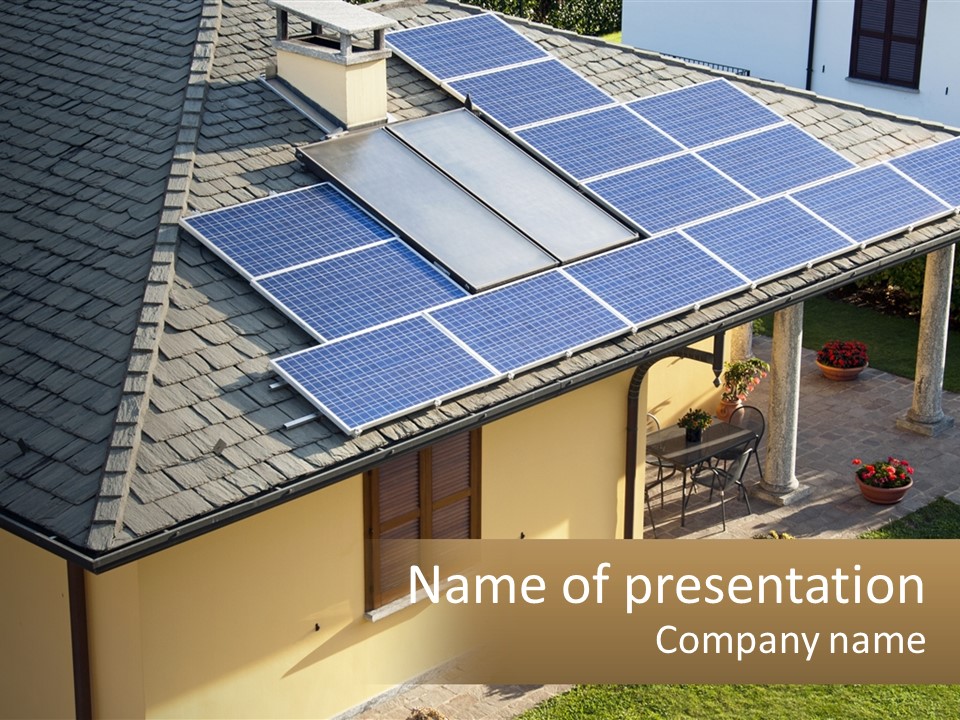 A House With Solar Panels On The Roof PowerPoint Template