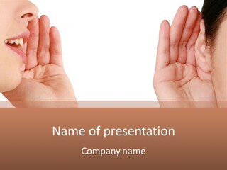 A Woman Is Smiling And Holding Her Hands Up To Her Face PowerPoint Template