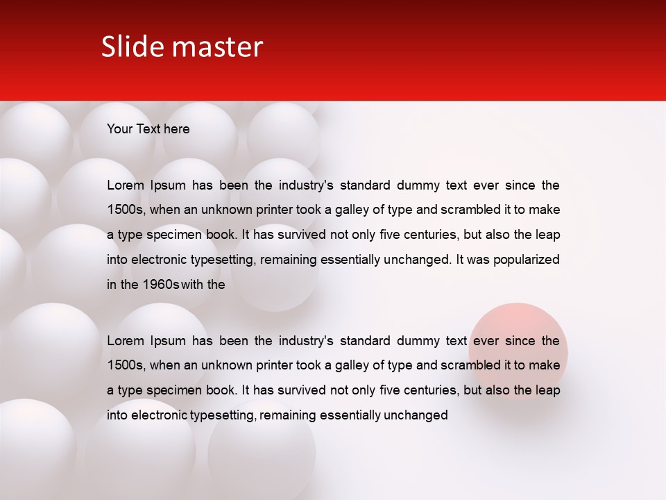 A Red Ball Is In The Middle Of A Group Of White Balls PowerPoint Template