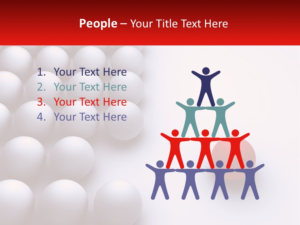 A Red Ball Is In The Middle Of A Group Of White Balls PowerPoint Template