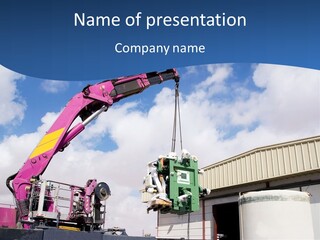 A Pink And Yellow Crane Is Being Lifted By A Crane PowerPoint Template