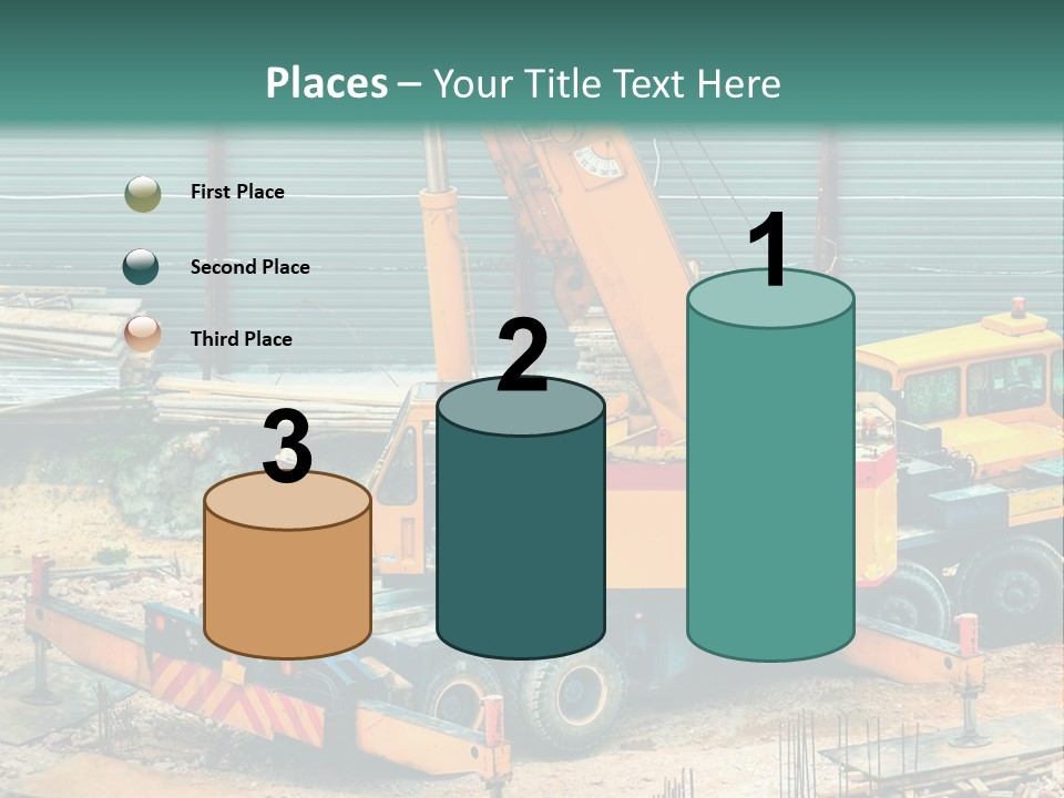 A Man Standing Next To A Yellow Crane PowerPoint Template