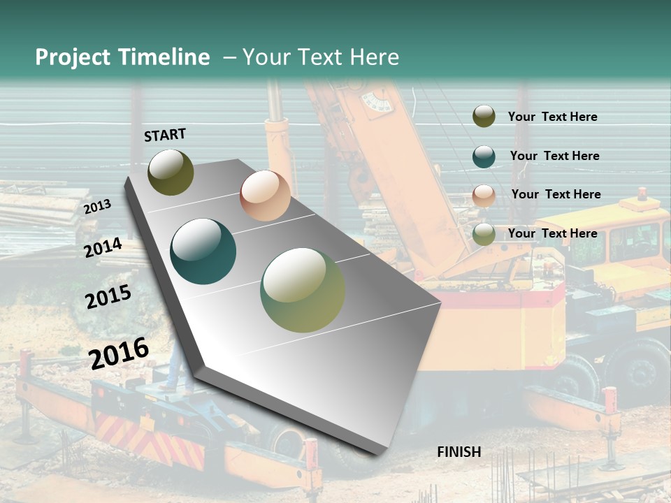 A Man Standing Next To A Yellow Crane PowerPoint Template