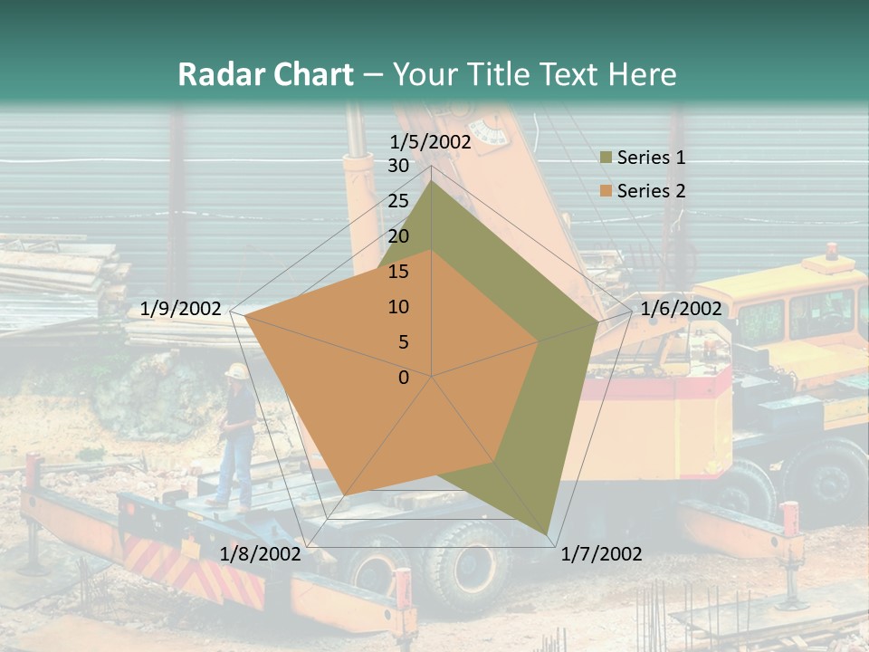 A Man Standing Next To A Yellow Crane PowerPoint Template