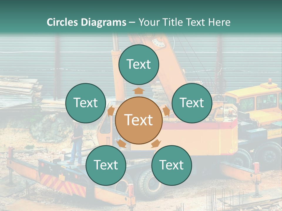 A Man Standing Next To A Yellow Crane PowerPoint Template