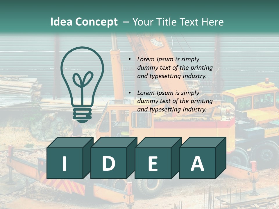 A Man Standing Next To A Yellow Crane PowerPoint Template