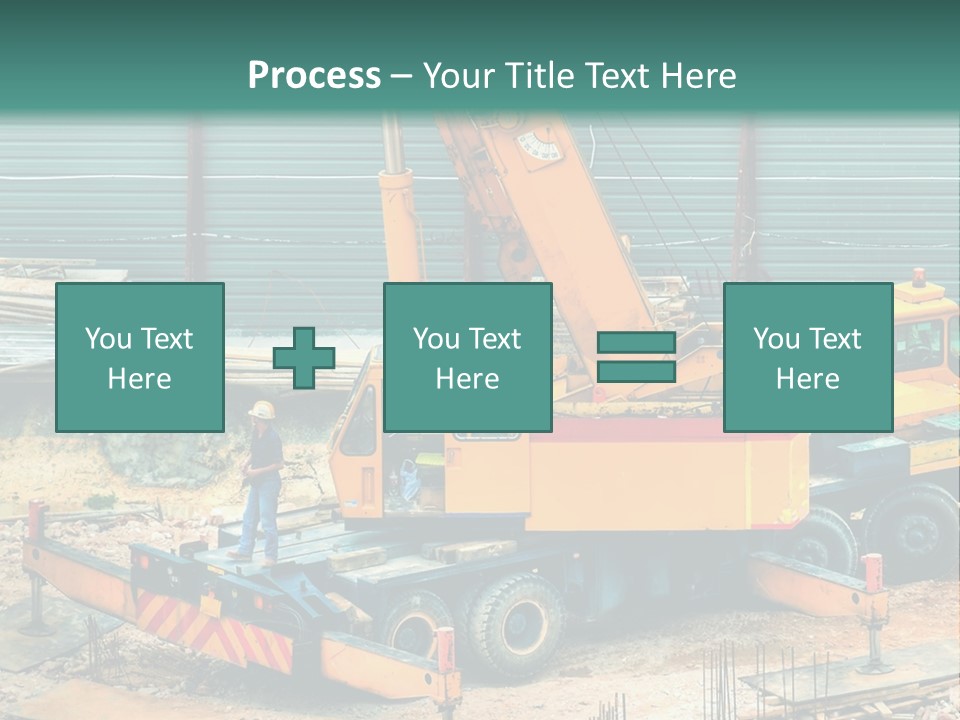 A Man Standing Next To A Yellow Crane PowerPoint Template