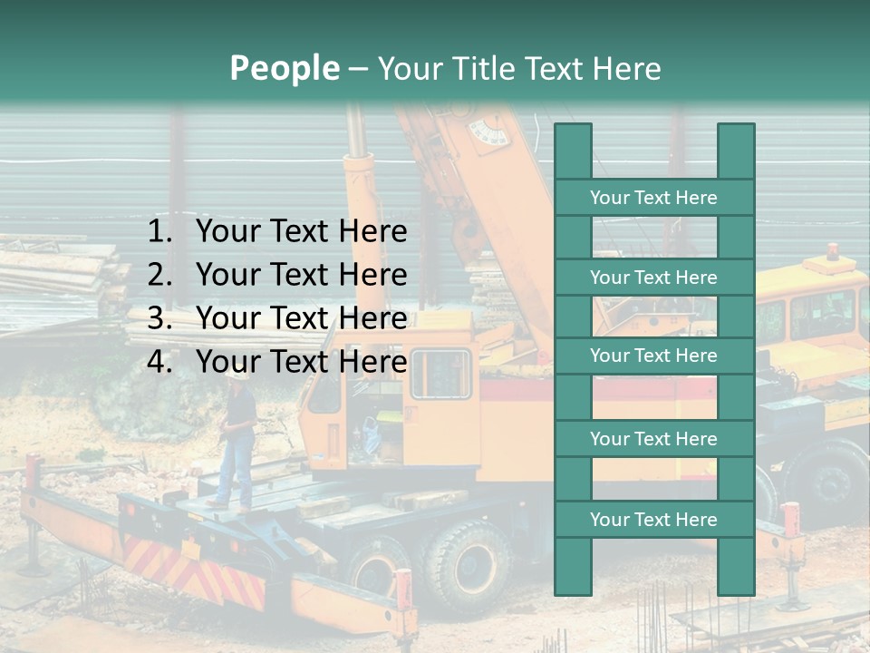 A Man Standing Next To A Yellow Crane PowerPoint Template