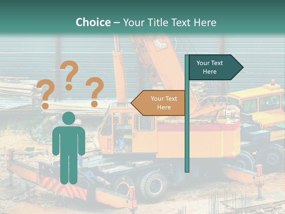 A Man Standing Next To A Yellow Crane PowerPoint Template